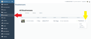 Screenshot of editing Business